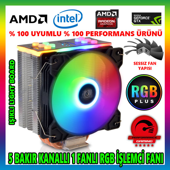 Snowman T5 Fan RGB Light Board 5 Bakır Kanallı CPU Soğutucu Fan